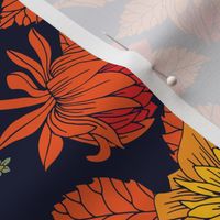 Vibrant Yellow, Red, Orange, Blue & Navy Floral Pattern