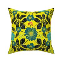 Bright Yellow, Red, Turquoise & Navy Blue Floral Pattern