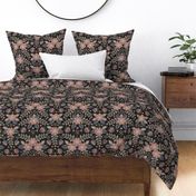 Blue-Gray, Mauve, Pink, Peach & Black Floral Pattern