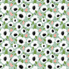 Floral Anemones Green Small Scale