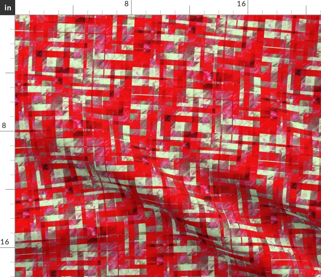 BYF9 - Large - Scattered Contemporary Plaid in Poinsettia Red and Sage Green