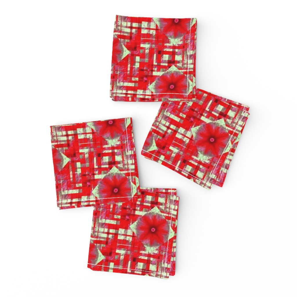 BYF9 - Medium - Scattered Contemporary Plaid with Floral Medallions in Poinsettia Red and Sage Green