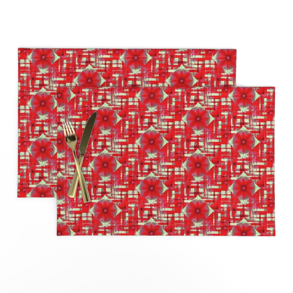 BYF9 - Medium - Scattered Contemporary Plaid with Floral Medallions in Poinsettia Red and Sage Green