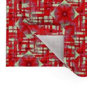 BYF9 - Medium - Scattered Contemporary Plaid with Floral Medallions in Poinsettia Red and Sage Green