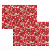 BYF9 - Medium - Scattered Contemporary Plaid with Floral Medallions in Poinsettia Red and Sage Green