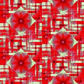 BYF9 - Medium - Scattered Contemporary Plaid with Floral Medallions in Poinsettia Red and Sage Green