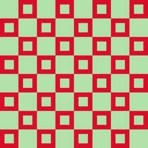 BYF9  - Large - Donut Hole Checkerboard  in Sage  Green Pastel and Poinsettia Red 