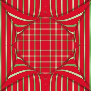 BYF9 - Striped Pinwheel Pull-a-Way on Open Weave Window Pane Plaid in Poinsettia Red and  Green Gradient