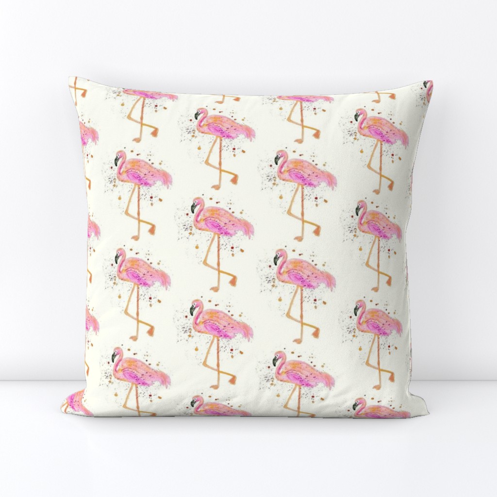 Fuchsia Flamingos On Cream