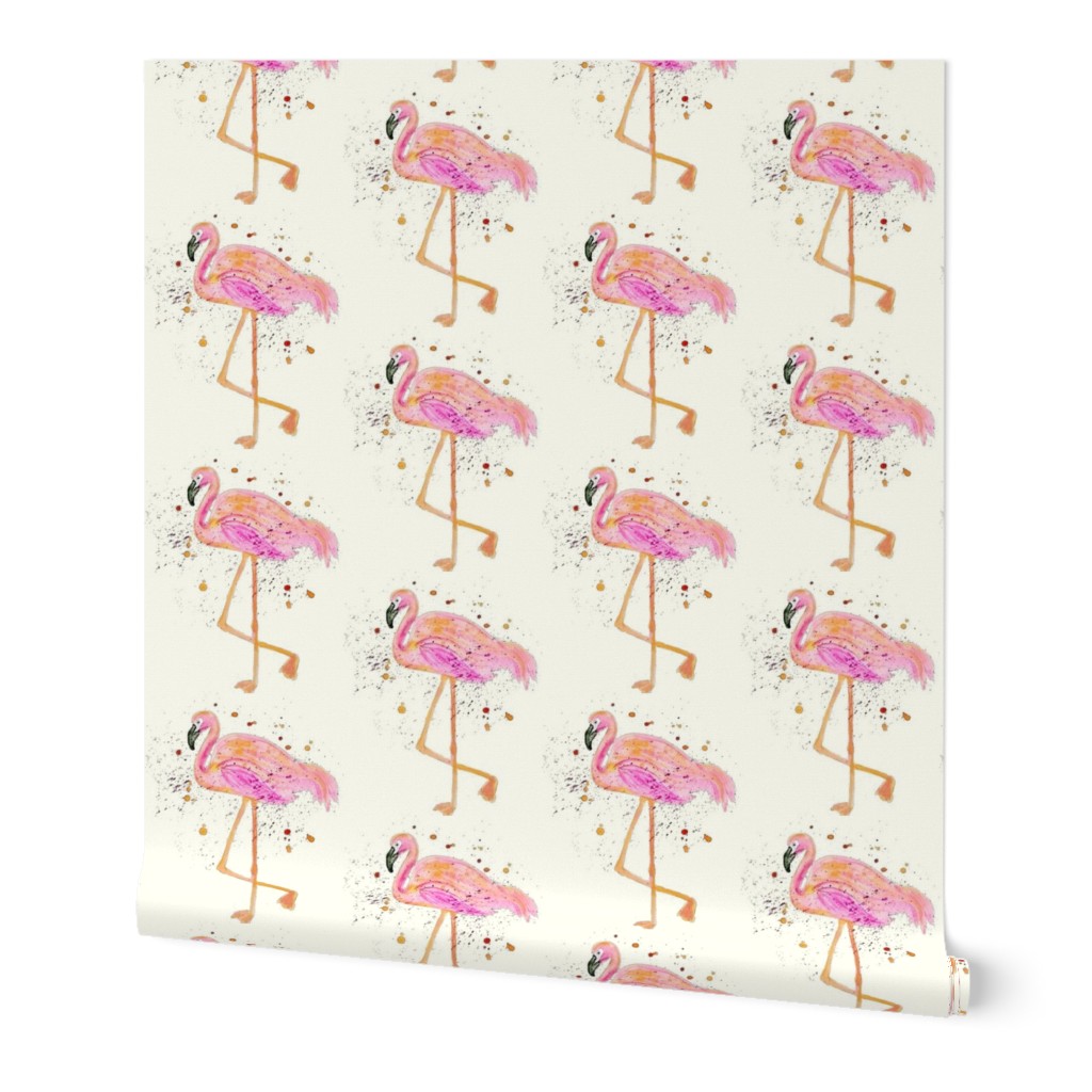 Fuchsia Flamingos On Cream