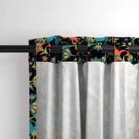 Whimsical Black Paisley Peacock Feathers on a Vine