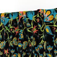 Whimsical Black Paisley Peacock Feathers on a Vine