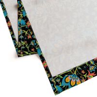 Whimsical Black Paisley Peacock Feathers on a Vine