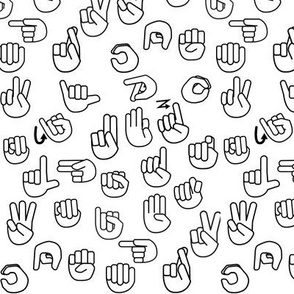 Small Scale Tossed Sign Language ASL Alphabet on Black