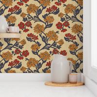 Vintage floral textured beige Victorian Wallpaper