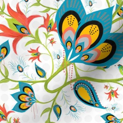 Whimsical Peacock Paisley on a Vine