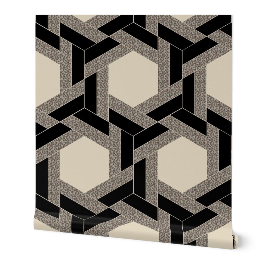 Braided Black Gray and Beige Hexagons