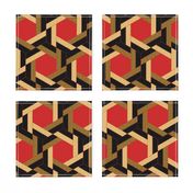 Braided Black Beige Red and Bronze Hexagons