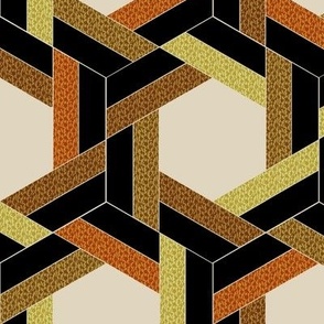 Braided Black Rust and Beige Hexagons