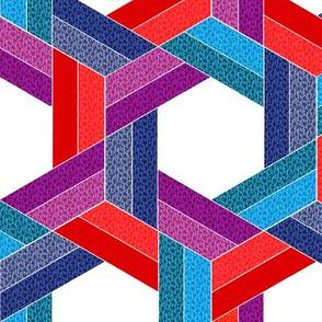 Braided Hexagons in Red Blue Purple and Turquoise on White