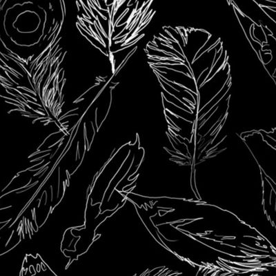 Fancy Feathers // White on Black