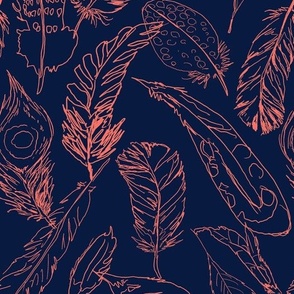 Fancy Feathers // Living Coral on Navy