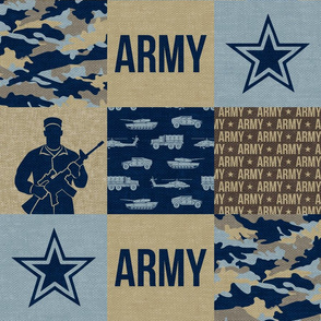 Army - Patchwork fabric - Soldier Military -  tan and blue - LAD19