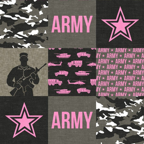Army - Patchwork fabric - Soldier Military -  pink  - LAD19
