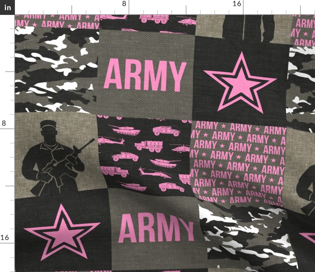 Army - Patchwork fabric - Soldier Military -  pink  - LAD19