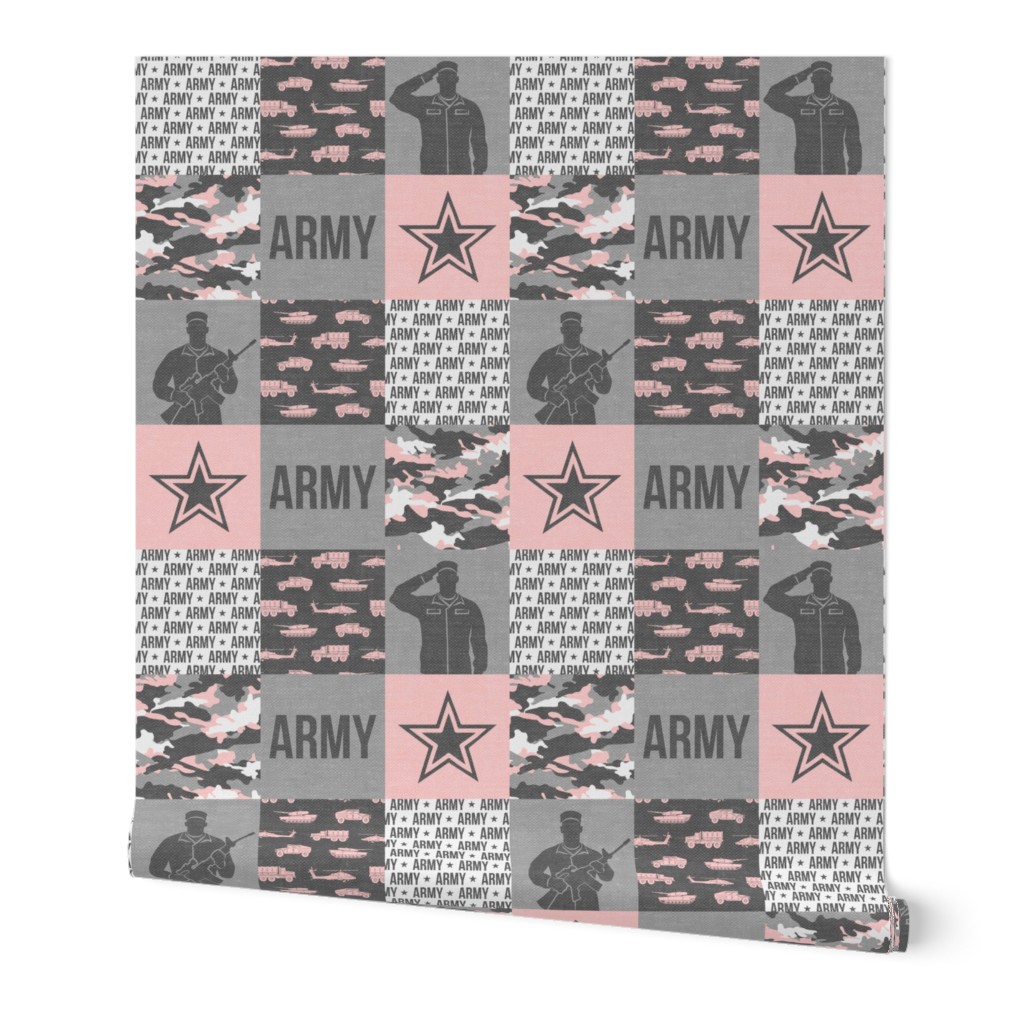 Army - Patchwork fabric - Soldier Military -  pink and grey - LAD19