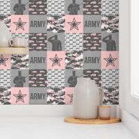 Army - Patchwork fabric - Soldier Military -  pink and grey - LAD19