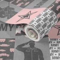 Army - Patchwork fabric - Soldier Military -  pink and grey - LAD19