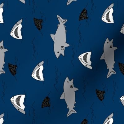 shark attack // navy blue shark fin summer sharks fabric shark design