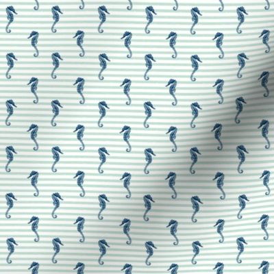 SMALL - seahorse // summer nautical stripes mint and navy summer seahorse fabric by andrea lauren