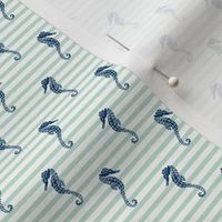 SMALL - seahorse // summer nautical stripes mint and navy summer seahorse fabric by andrea lauren