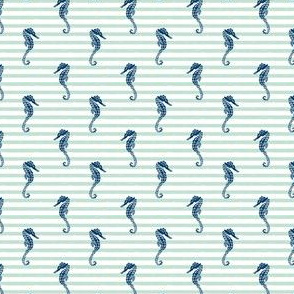 SMALL - seahorse // summer nautical stripes mint and navy summer seahorse fabric by andrea lauren