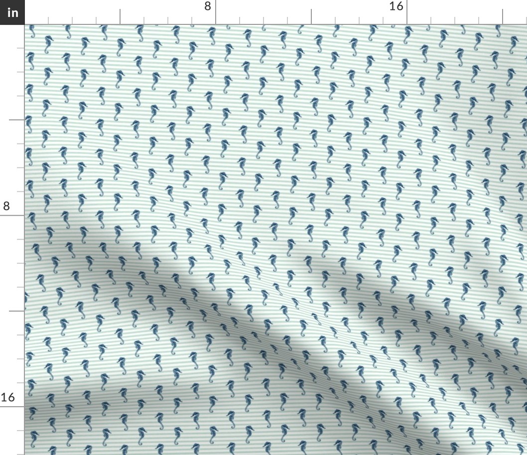 SMALL - seahorse // summer nautical stripes mint and navy summer seahorse fabric by andrea lauren