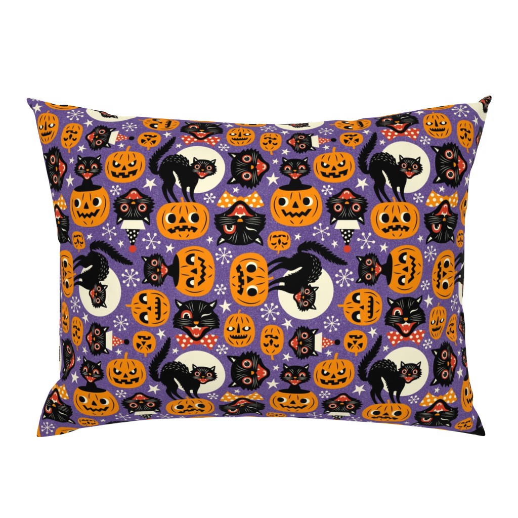 Large Scale / Spooky vintage cats and pumpkins / Purple