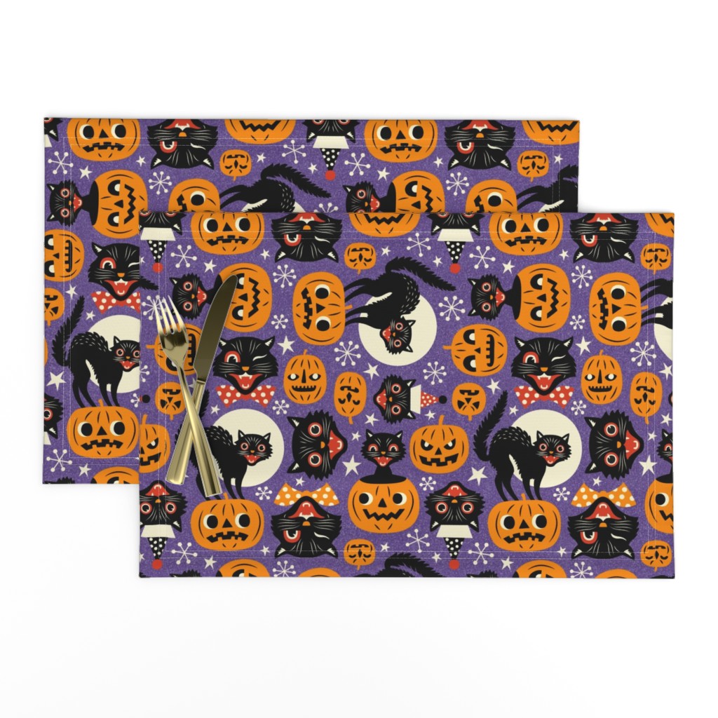 Large Scale / Spooky vintage cats and pumpkins / Purple