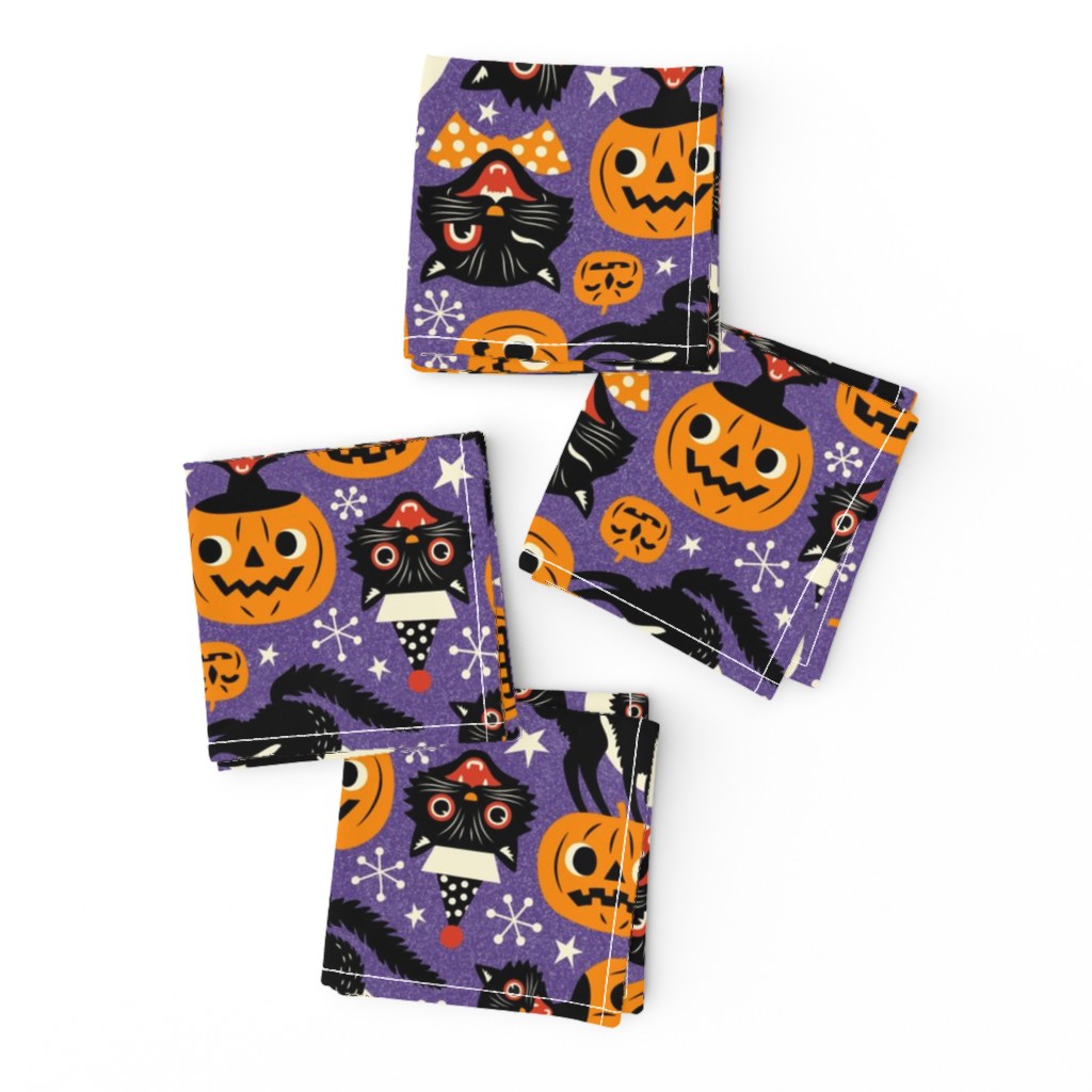 Large Scale / Spooky vintage cats and pumpkins / Purple