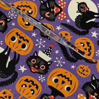 Large Scale / Spooky vintage cats and pumpkins / Purple