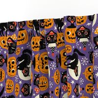 Large Scale / Spooky vintage cats and pumpkins / Purple