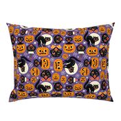 Large Scale / Spooky vintage cats and pumpkins / Purple