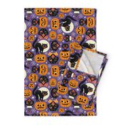 Large Scale / Spooky vintage cats and pumpkins / Purple