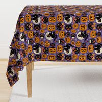 Large Scale / Spooky vintage cats and pumpkins / Purple