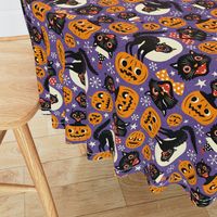 Large Scale / Spooky vintage cats and pumpkins / Purple