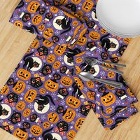 Large Scale / Spooky vintage cats and pumpkins / Purple