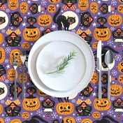 Large Scale / Spooky vintage cats and pumpkins / Purple