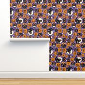 Large Scale / Spooky vintage cats and pumpkins / Purple