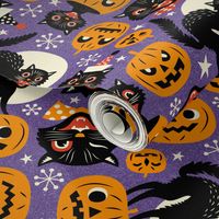 Large Scale / Spooky vintage cats and pumpkins / Purple